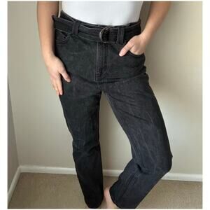 Aje. Dione high waist tapered black denim mom jeans belt neutral minimalist 90s